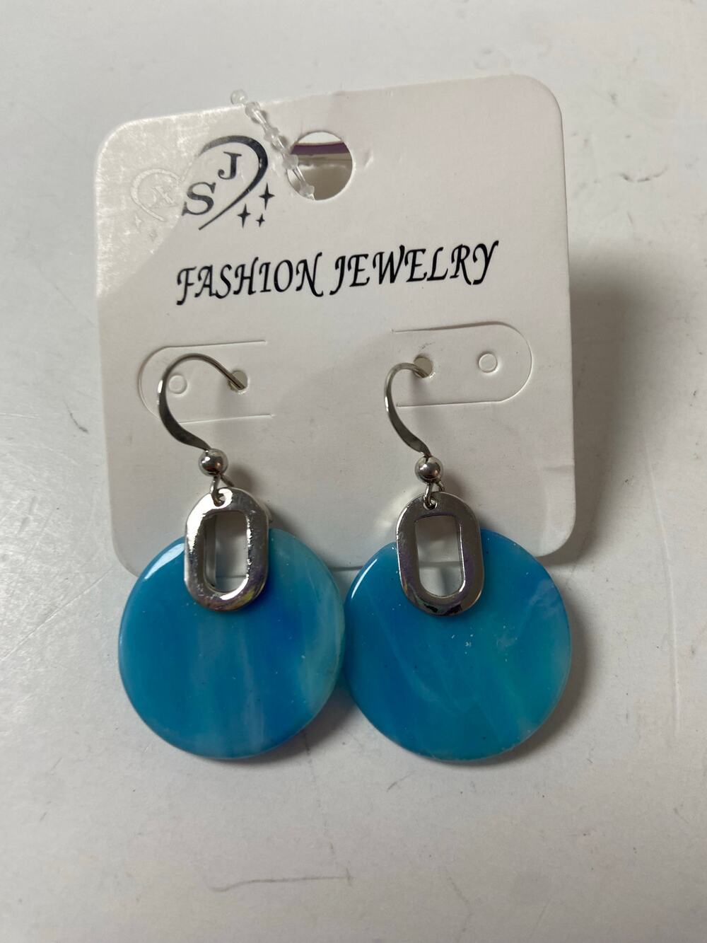 90s Bright Blue & Silver Tone Drop Earrings